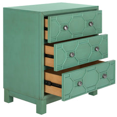 Accent Chest with 3 Drawers in Turquoise Solid Rubberwood