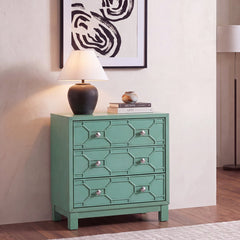 Accent Chest with 3 Drawers in Turquoise Solid Rubberwood