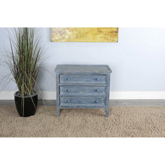 Accent Chest with 3 Drawers, Solid Mahogany Wood, Distressed Finish