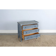 Accent Chest with 3 Drawers, Solid Mahogany Wood, Distressed Finish
