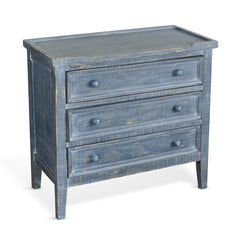 Accent Chest with 3 Drawers, Solid Mahogany Wood, Distressed Finish