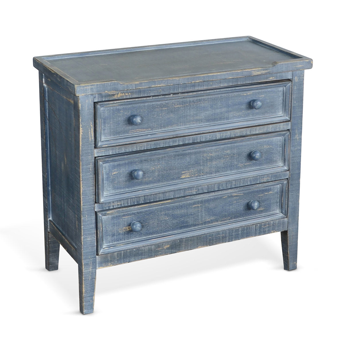 Accent Chest with 3 Drawers, Solid Mahogany Wood, Distressed Finish