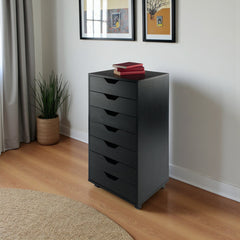 Accent Chest with 7 Drawers and Locking Casters in Black