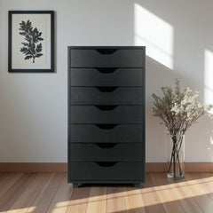 Accent Chest with 7 Drawers and Locking Casters in Black