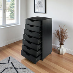 Accent Chest with 7 Drawers and Locking Casters in Black
