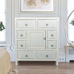 Accent Chest with 8 Drawers and 1 Cabinet in White Solid Wood