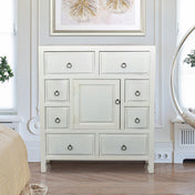 Accent Chest with 8 Drawers and 1 Cabinet in White Solid Wood