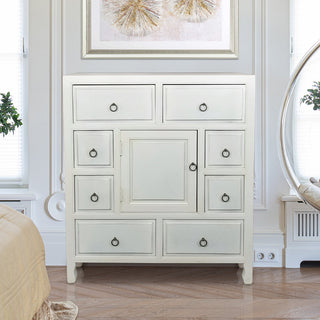 Accent Chest with 8 Drawers and 1 Cabinet in White Solid Wood