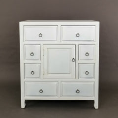Accent Chest with 8 Drawers and 1 Cabinet in White Solid Wood