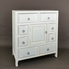 Accent Chest with 8 Drawers and 1 Cabinet in White Solid Wood