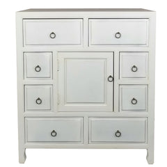 Accent Chest with 8 Drawers and 1 Cabinet in White Solid Wood