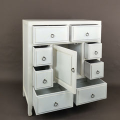 Accent Chest with 8 Drawers and 1 Cabinet in White Solid Wood