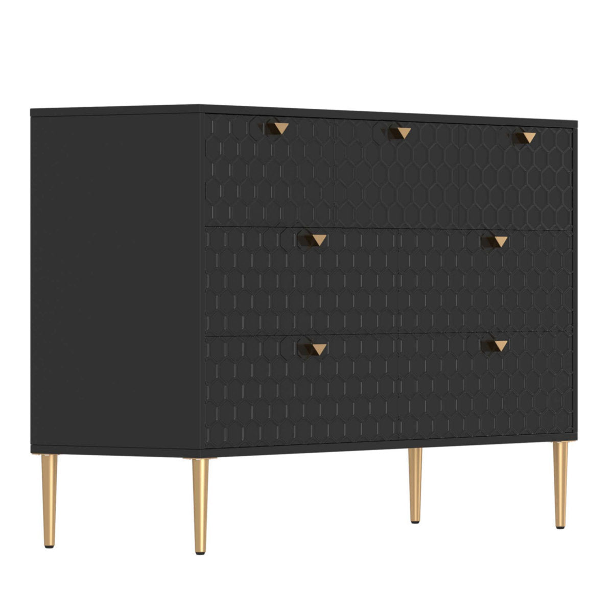 Accent Chest, Wood Veneer MDF, Honeycomb Fronts, Steel Base, Black