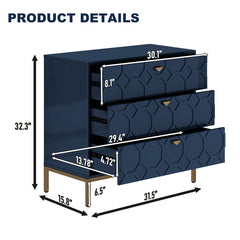 Accent Dresser, 3 Drawers, Engineered Wood Frame, Metal Feet, Blue