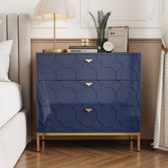 Accent Dresser, 3 Drawers, Engineered Wood Frame, Metal Feet, Blue