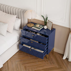 Accent Dresser, 3 Drawers, Engineered Wood Frame, Metal Feet, Blue