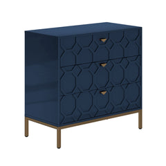 Accent Dresser, 3 Drawers, Engineered Wood Frame, Metal Feet, Blue