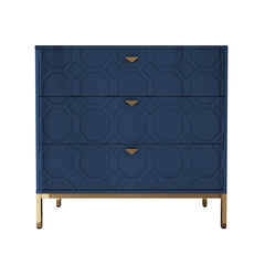 Accent Dresser, 3 Drawers, Engineered Wood Frame, Metal Feet, Blue