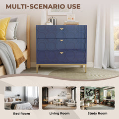 Accent Dresser, 3 Drawers, Engineered Wood Frame, Metal Feet, Blue