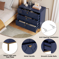 Accent Dresser, 3 Drawers, Engineered Wood Frame, Metal Feet, Blue