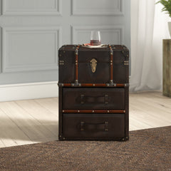 Accent End Table with 2 Drawers and Trunk Storage
