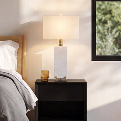 Accent Lamp, 30 in H, White with Brass Gold Base