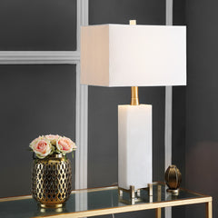 Accent Lamp, 30 in H, White with Brass Gold Base