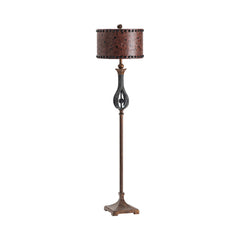 Accent Lamp, Brown Faux Leather Drum Shade with Distressed Base