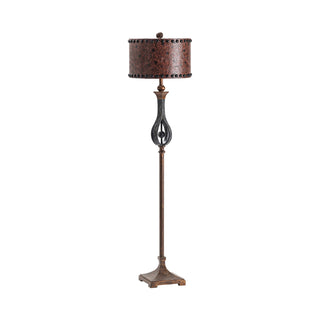 Accent Lamp, Brown Faux Leather Drum Shade with Distressed Base