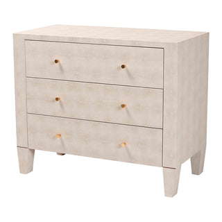 Accent Storage Cabinet, Beige Faux Shagreen with Three Drawers