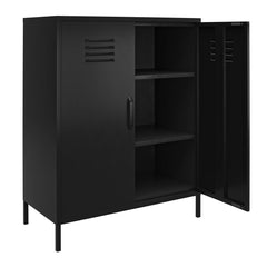 Accent Storage Cabinet, Black Metal with 3 Shelves