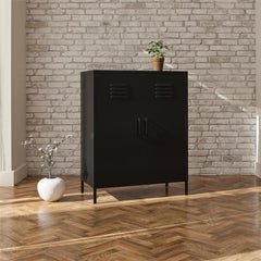 Accent Storage Cabinet, Black Metal with 3 Shelves