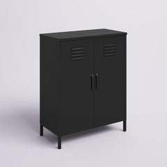 Accent Storage Cabinet, Black Metal with 3 Shelves