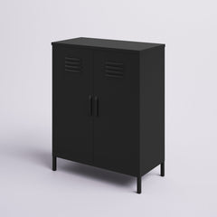 Accent Storage Cabinet, Black Metal with 3 Shelves