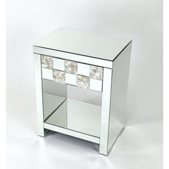 Accent Table, 1 Drawer, Solid Pine Wood, Glass Top, White