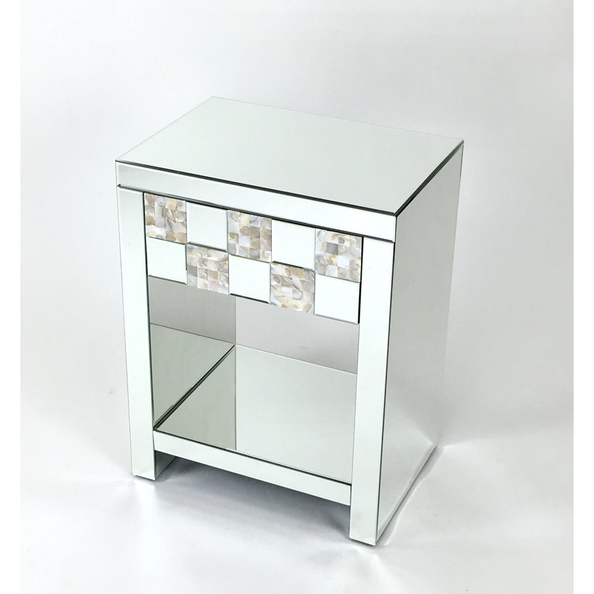 Accent Table, 1 Drawer, Solid Pine Wood, Glass Top, White
