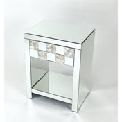 Accent Table, 1 Drawer, Solid Pine Wood, Glass Top, White