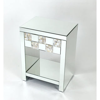 Accent Table, 1 Drawer, Solid Pine Wood, Glass Top, White