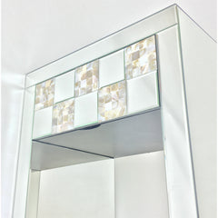 Accent Table, 1 Drawer, Solid Pine Wood, Glass Top, White