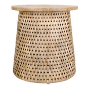 Accent Table, 22 in Round, Natural Wood Top with Rattan Base