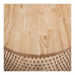 Accent Table, 22 in Round, Natural Wood Top with Rattan Base