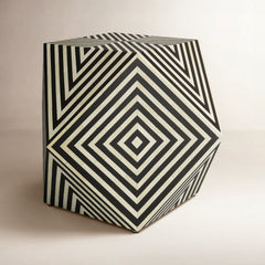 Accent Table, 24 in Square, Black and Off-White with Bone Inlay