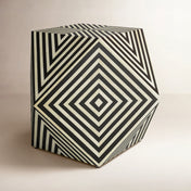 Accent Table, 24 in Square, Black and Off-White with Bone Inlay