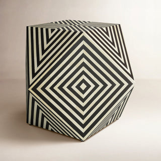 Accent Table, 24 in Square, Black and Off-White with Bone Inlay