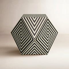Accent Table, 24 in Square, Black and Off-White with Bone Inlay