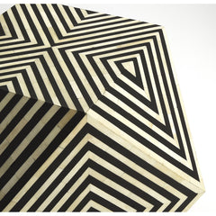 Accent Table, 24 in Square, Black and Off-White with Bone Inlay