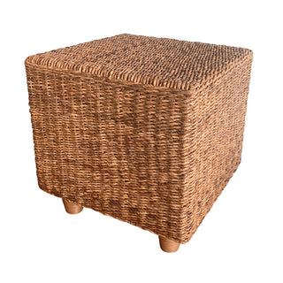 Accent Table, 25 In Square, Brown Woven Seagrass with Solid Wood Base