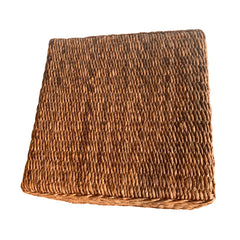 Accent Table, 25 In Square, Brown Woven Seagrass with Solid Wood Base