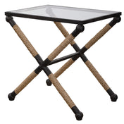 Accent Table, Clear Glass Top, Black and Gold Iron Base