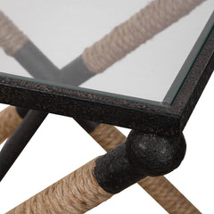 Accent Table, Clear Glass Top, Black and Gold Iron Base